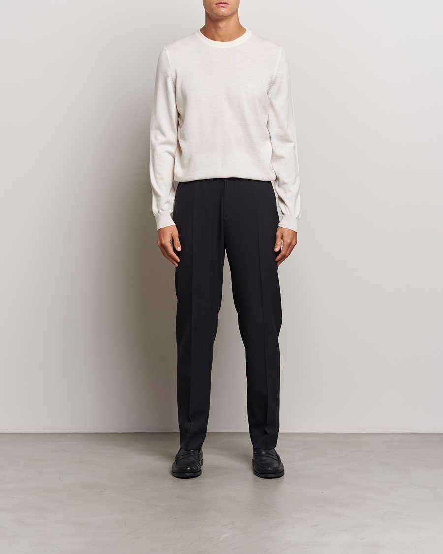 Men | Sweaters & Knitwear | BOSS BLACK | Botto Merino Knitted Pullover Open White
