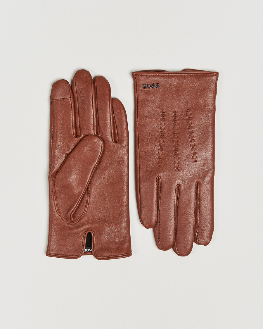 Men | BOSS BLACK Hainz Leather Gloves Medium Brown | BOSS BLACK | Hainz Leather Gloves Medium Brown