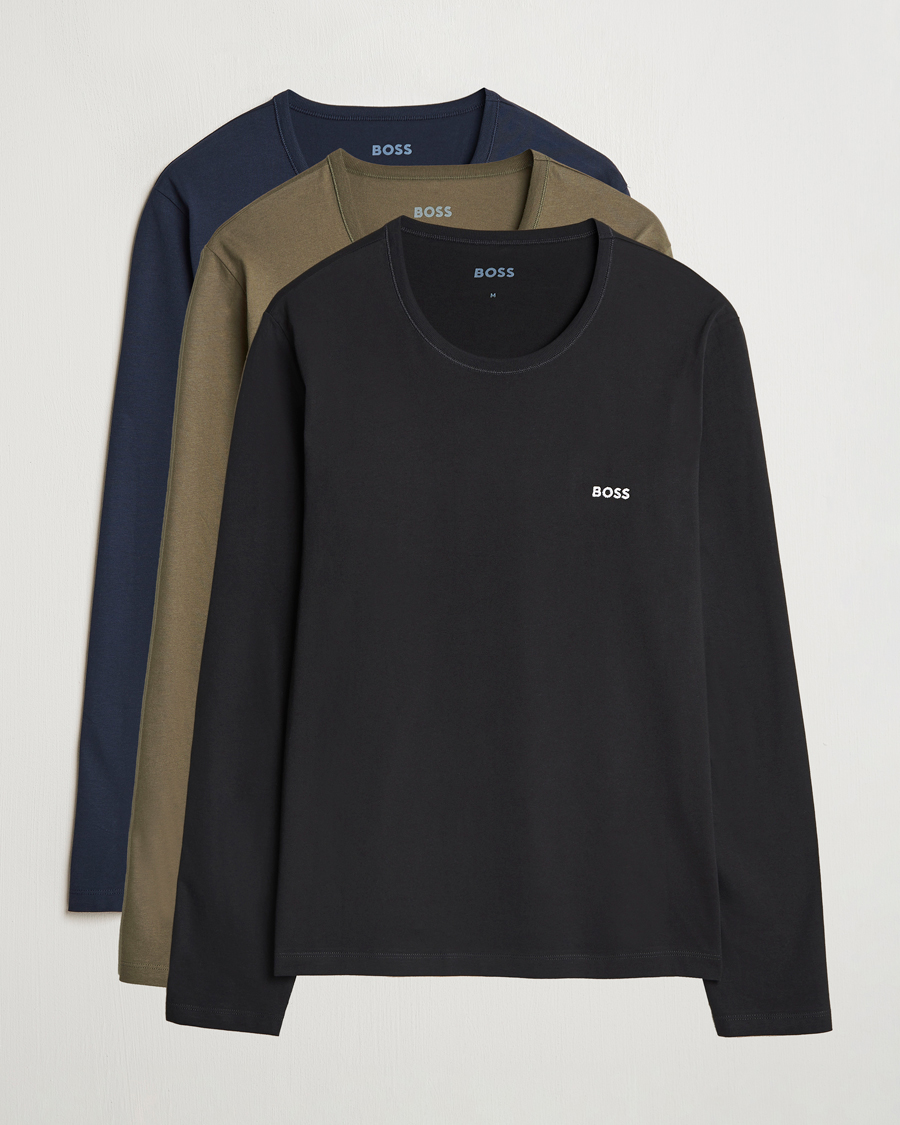 Men | T-Shirts | BOSS BLACK | 3-Pack Long Sleeve T-Shirt Navy/Green/Black