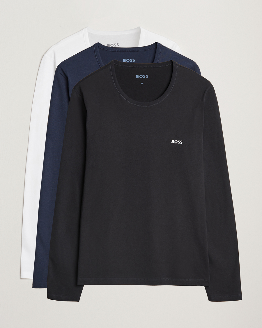 Men | T-Shirts | BOSS BLACK | 3-Pack Long Sleeve T-Shirt White/Navy/Black
