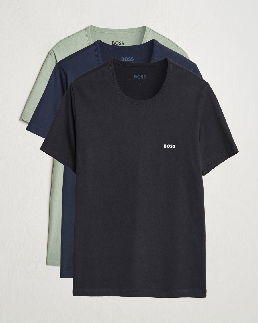 Men | T-Shirts | BOSS BLACK | 3-Pack Crew Neck T-Shirt Black/Navy/Green