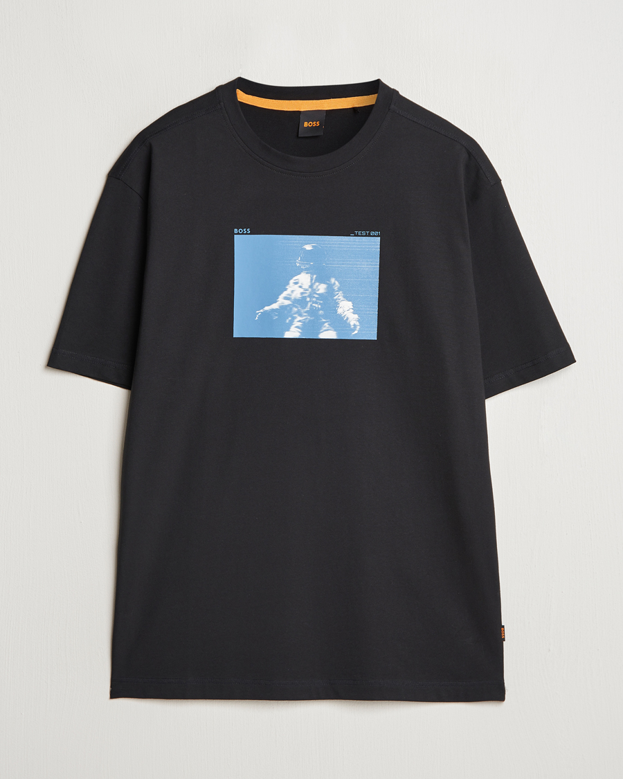 Men | T-Shirts | BOSS ORANGE | Printed Crew Neck T-Shirt Black