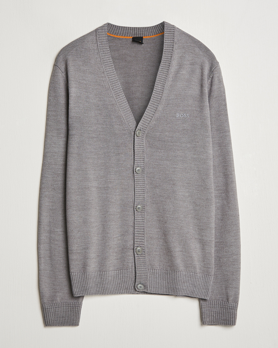 Men | Sweaters & Knitwear | BOSS ORANGE | Avac Wool Knitted Cardigan Light Grey