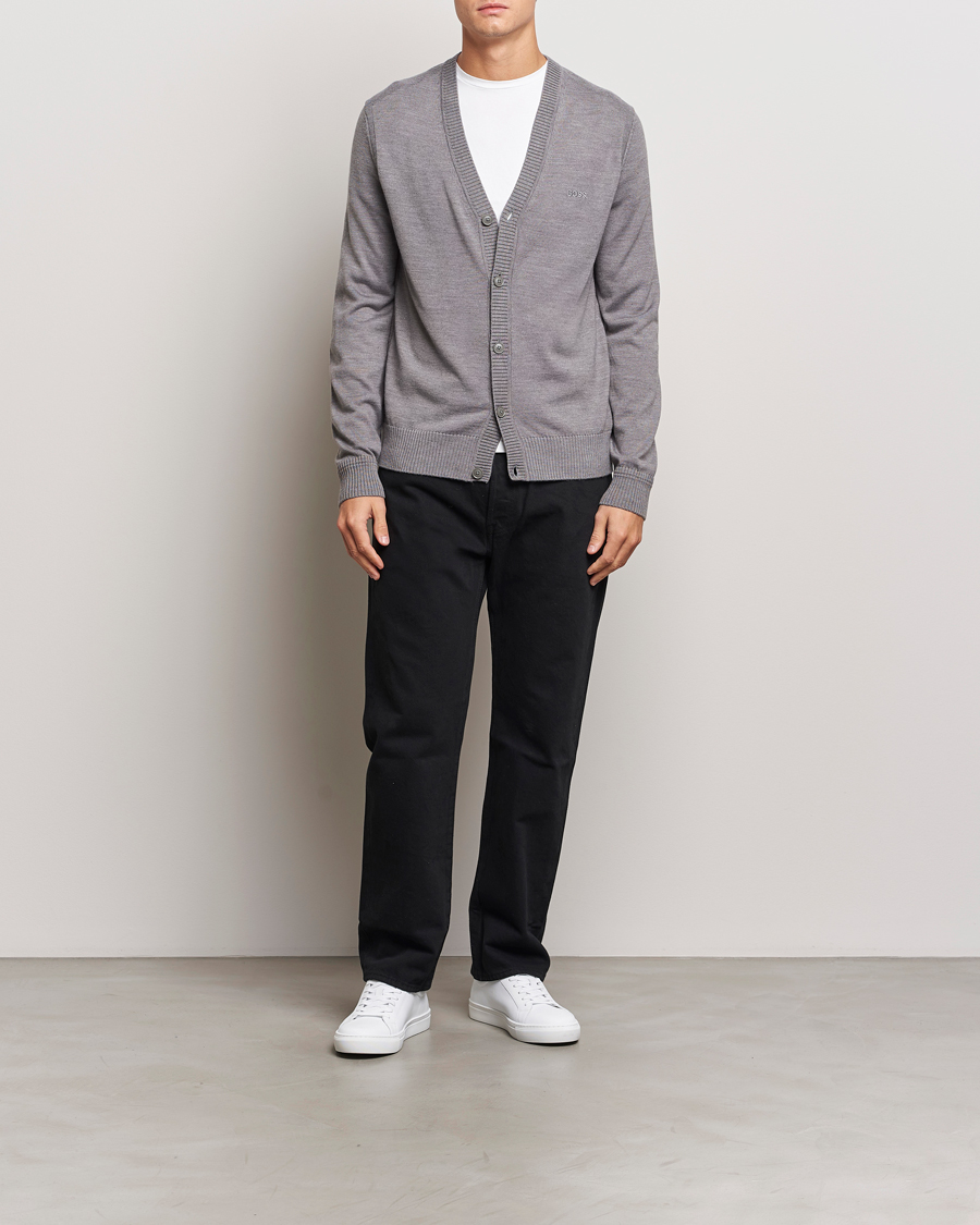 Men | Sweaters & Knitwear | BOSS ORANGE | Avac Wool Knitted Cardigan Light Grey