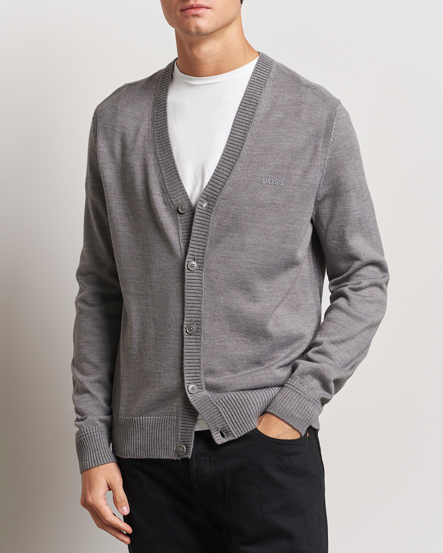 Men | Sweaters & Knitwear | BOSS ORANGE | Avac Wool Knitted Cardigan Light Grey