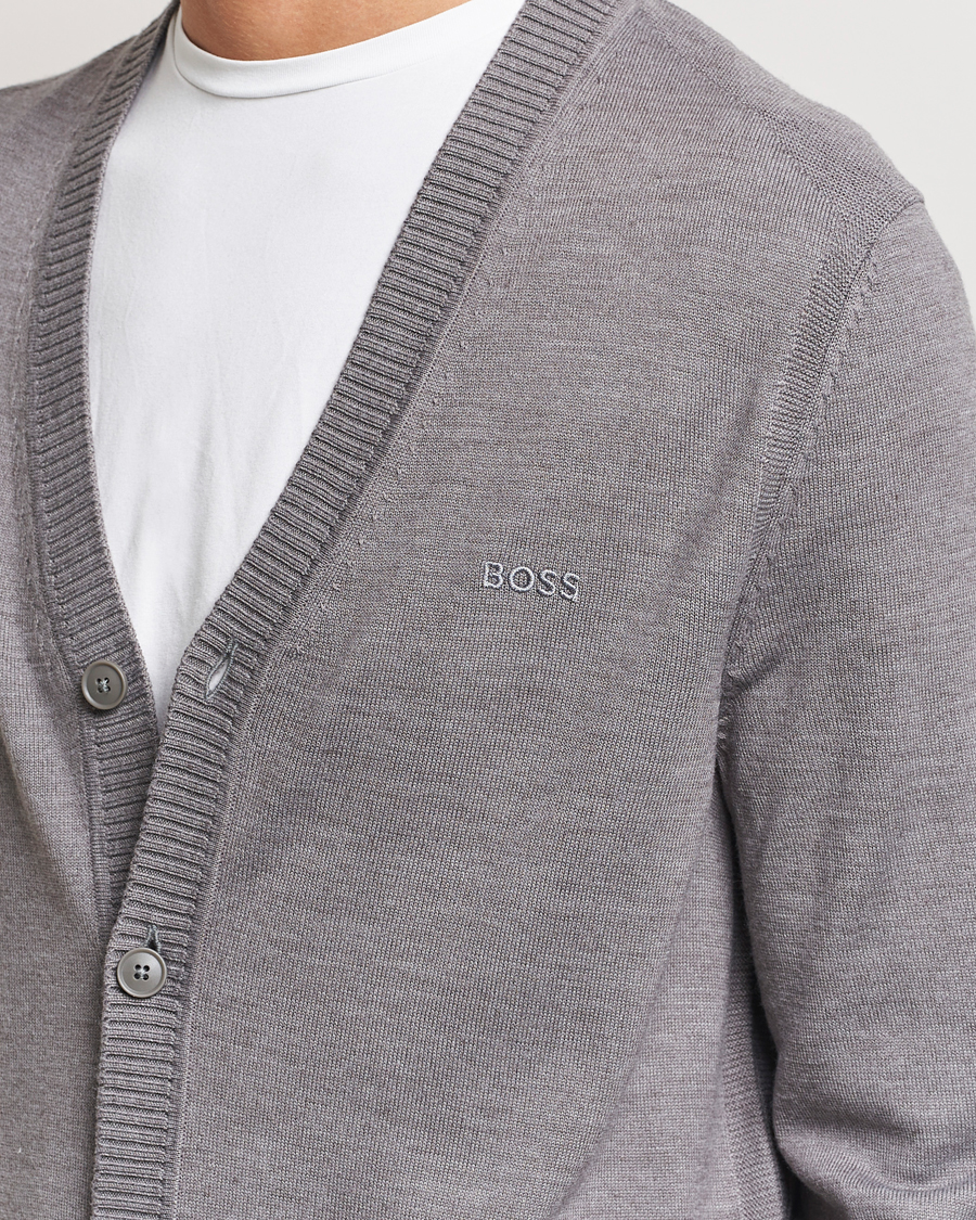 Men | Sweaters & Knitwear | BOSS ORANGE | Avac Wool Knitted Cardigan Light Grey