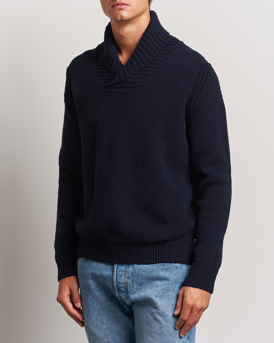 Men | Sweaters & Knitwear | BOSS ORANGE | Amadon Knitted Shawl Collar Sweater Dark Blue