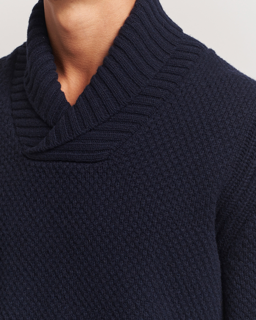 Men | Sweaters & Knitwear | BOSS ORANGE | Amadon Knitted Shawl Collar Sweater Dark Blue