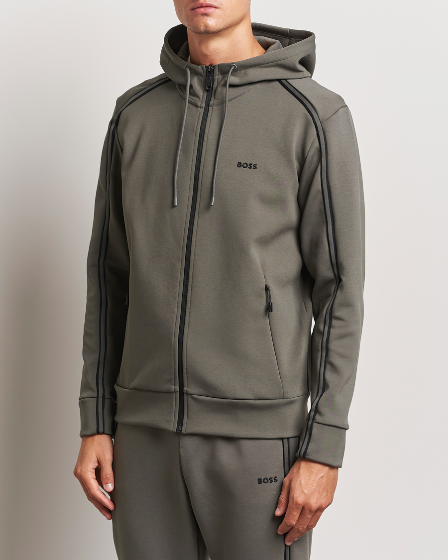 Men | Sweaters & Knitwear | BOSS GREEN | Saggy Full Zip Hoodie Light Grey