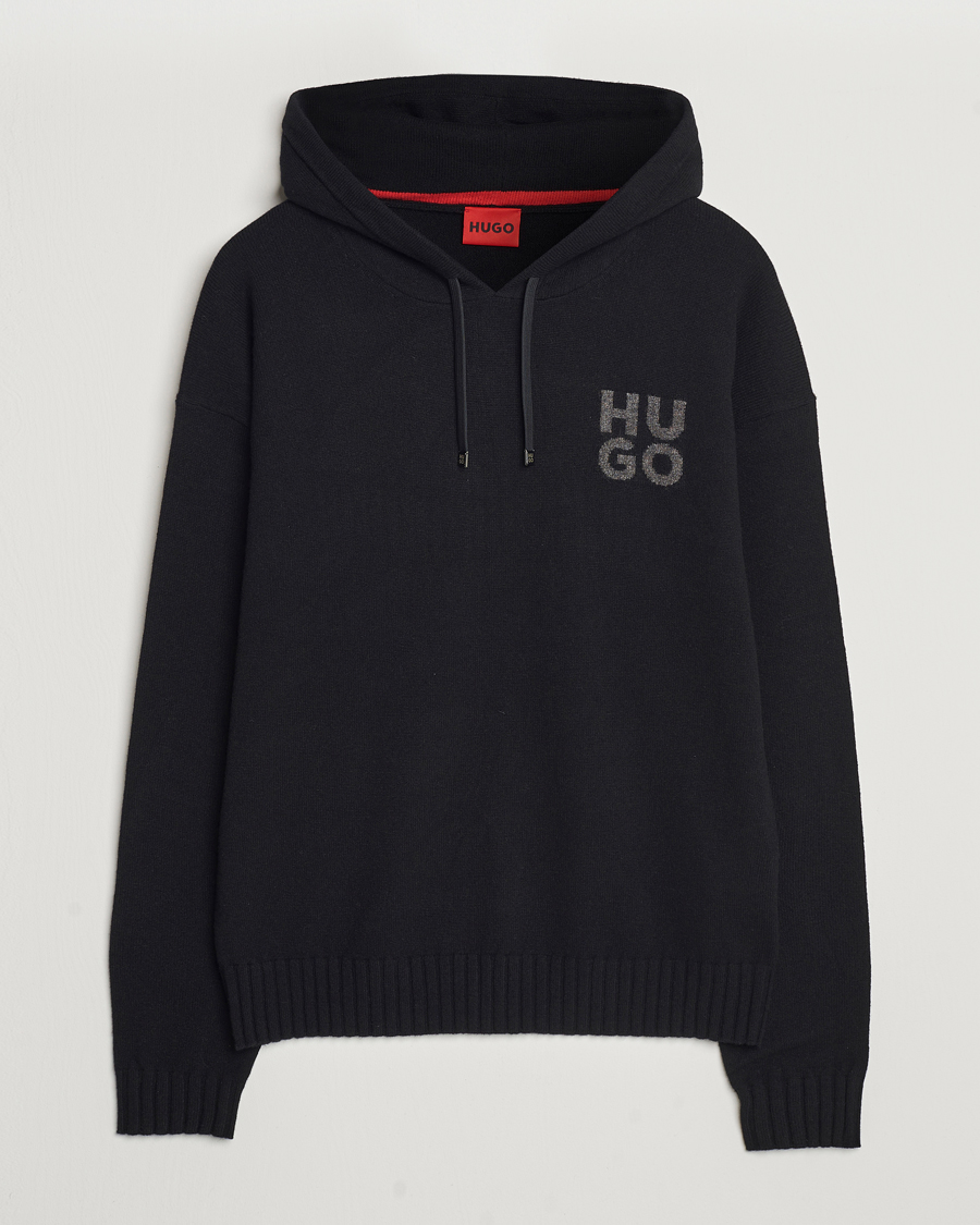 Men | Sweaters & Knitwear | HUGO | San Henry Wool Knitted Hoodie Black