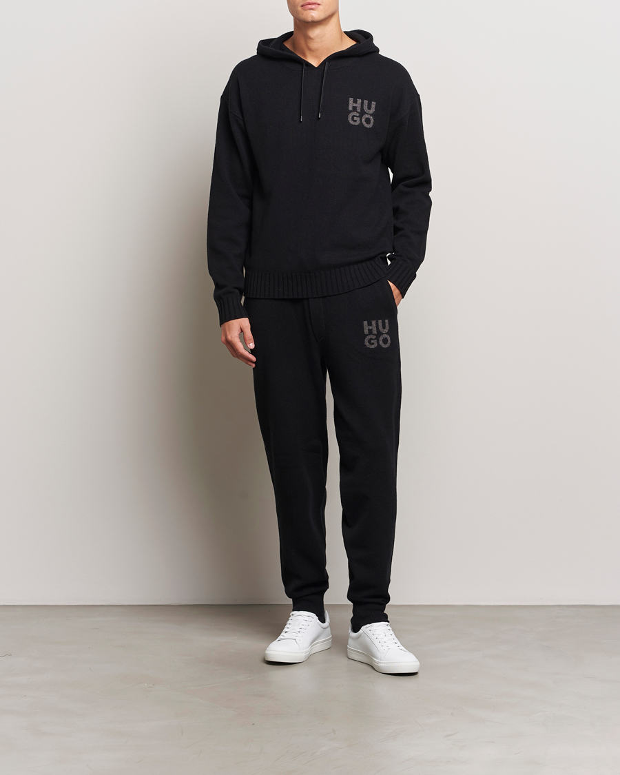 Men | Sweaters & Knitwear | HUGO | San Henry Wool Knitted Hoodie Black