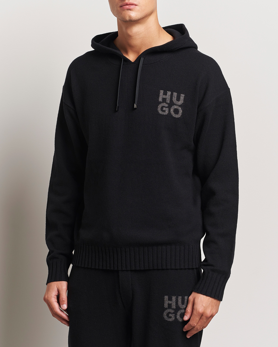 Men | Sweaters & Knitwear | HUGO | San Henry Wool Knitted Hoodie Black