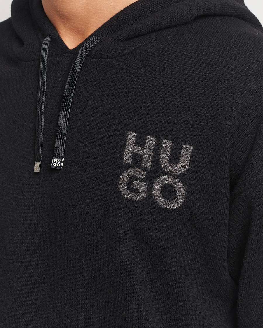 Men | Sweaters & Knitwear | HUGO | San Henry Wool Knitted Hoodie Black