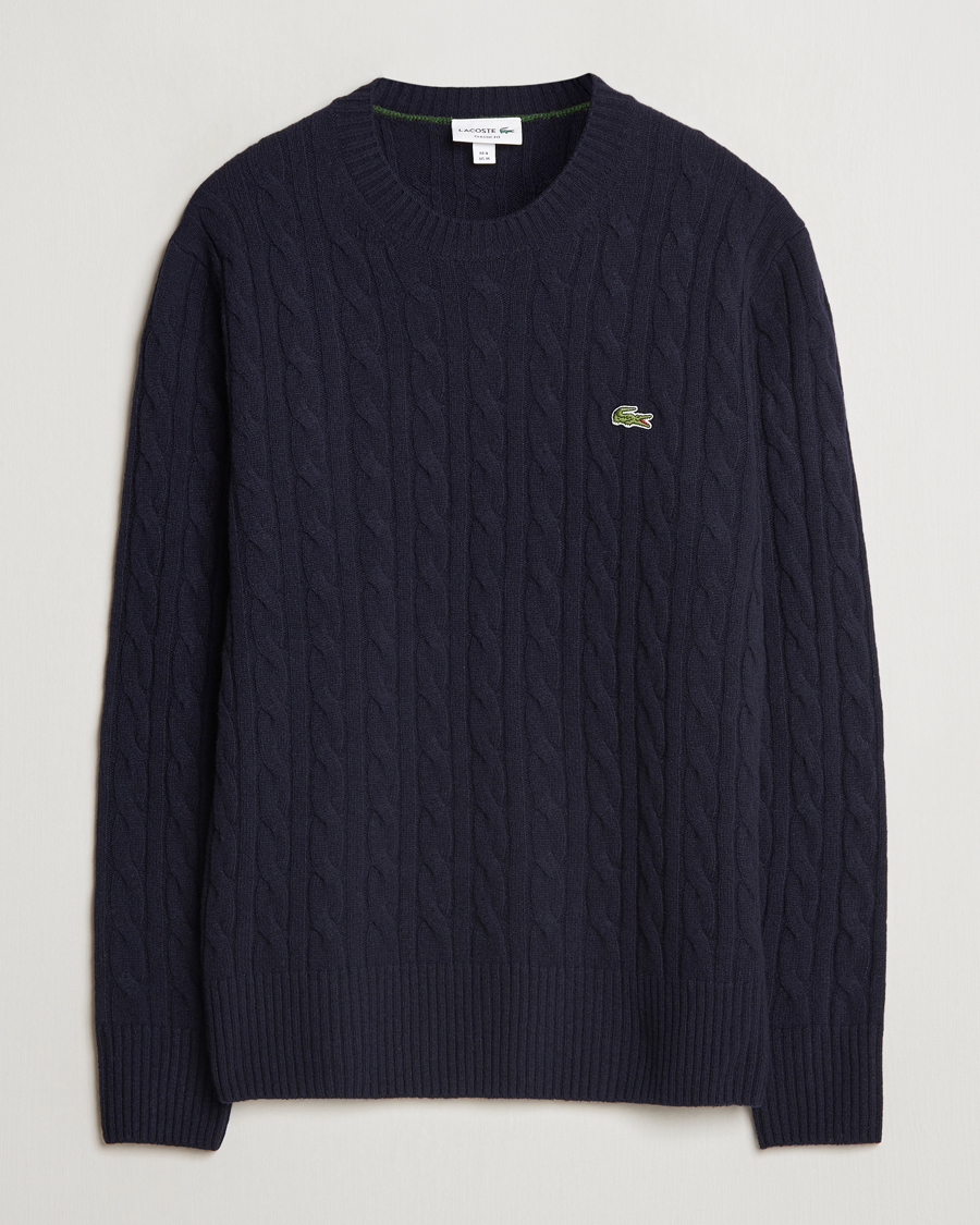 Men | Sweaters & Knitwear | Lacoste | Carded Wool Cable Crew Neck Navy