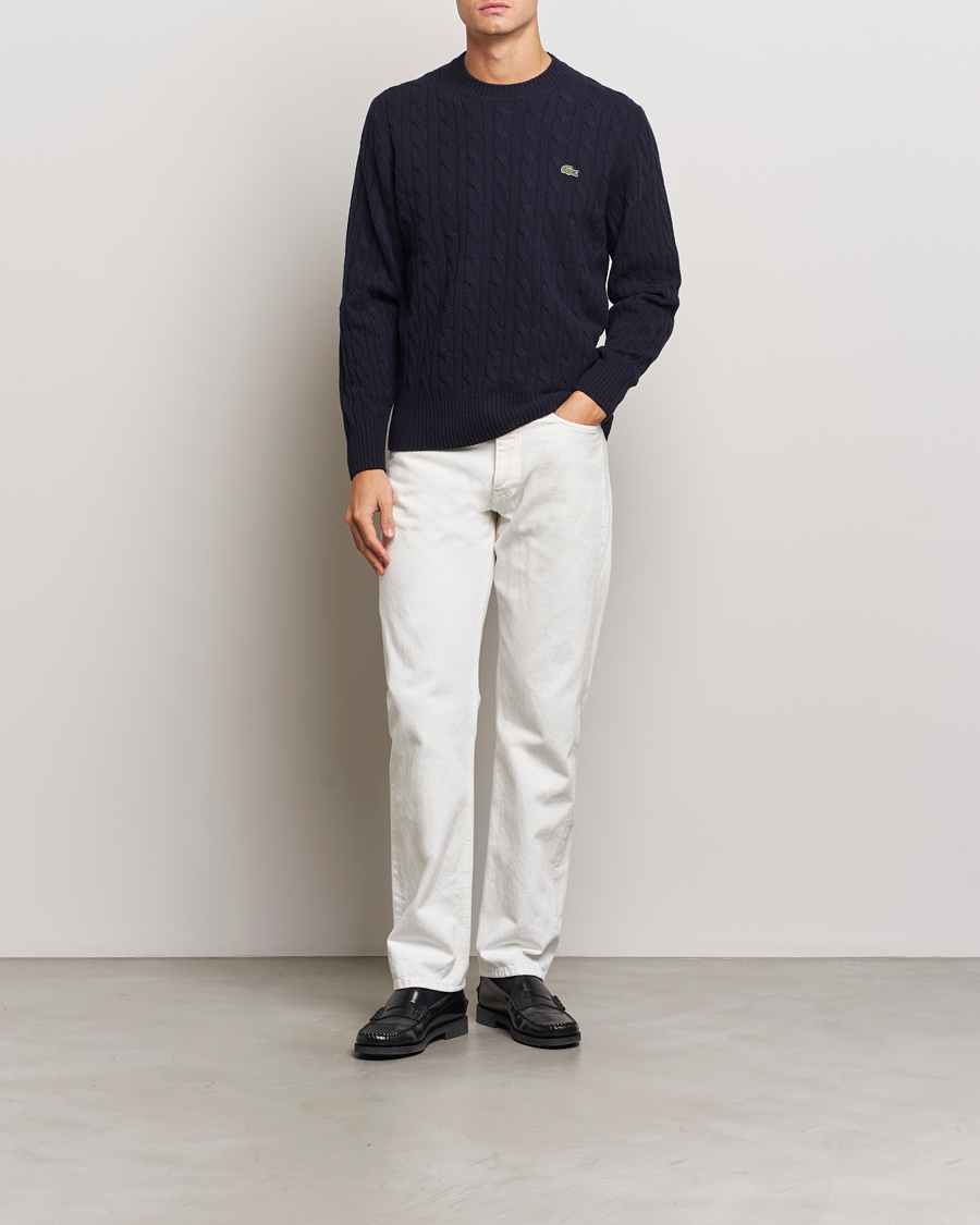 Men | Sweaters & Knitwear | Lacoste | Carded Wool Cable Crew Neck Navy