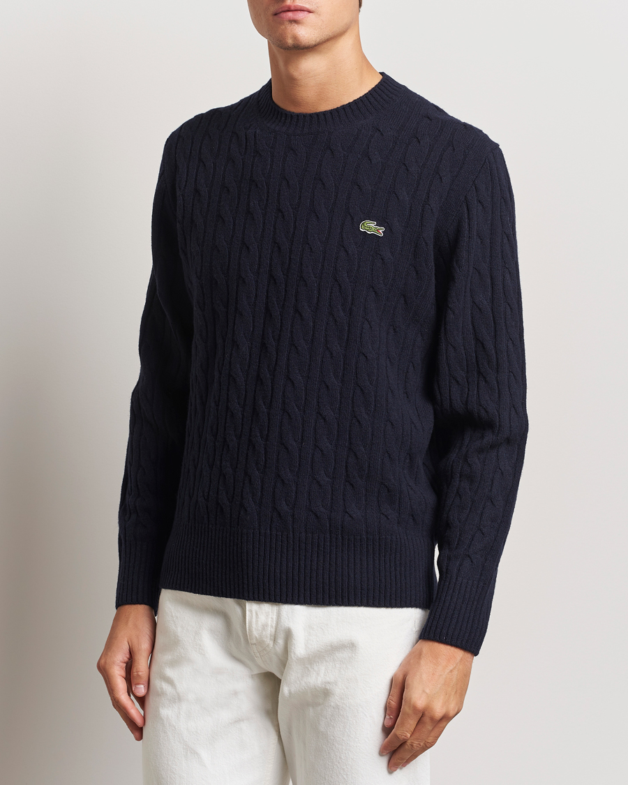 Men | Sweaters & Knitwear | Lacoste | Carded Wool Cable Crew Neck Navy
