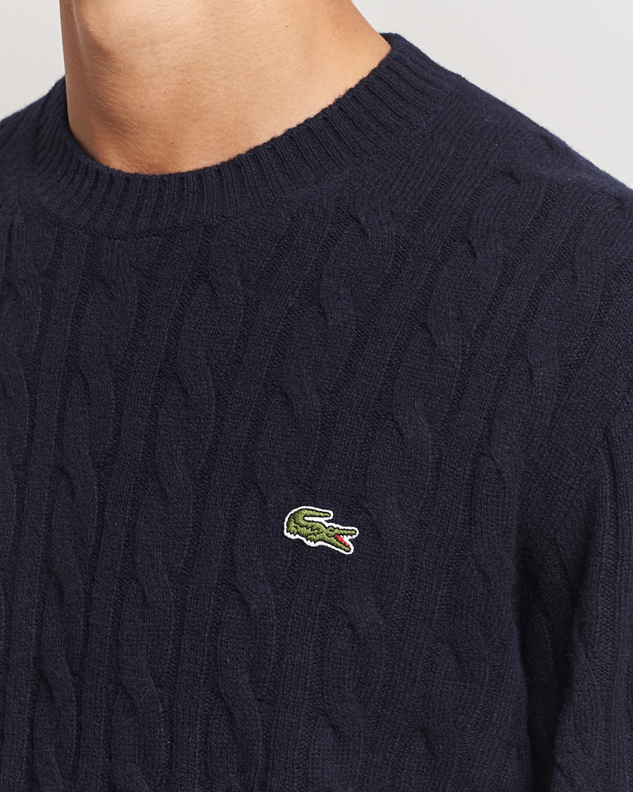 Men | Sweaters & Knitwear | Lacoste | Carded Wool Cable Crew Neck Navy