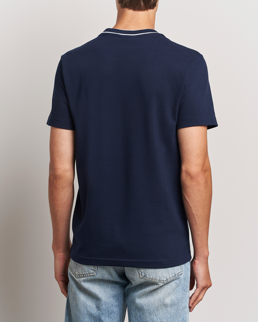 Men | T-Shirts | Lacoste | Contrast Rib Piqué T-Shirt Navy Blue