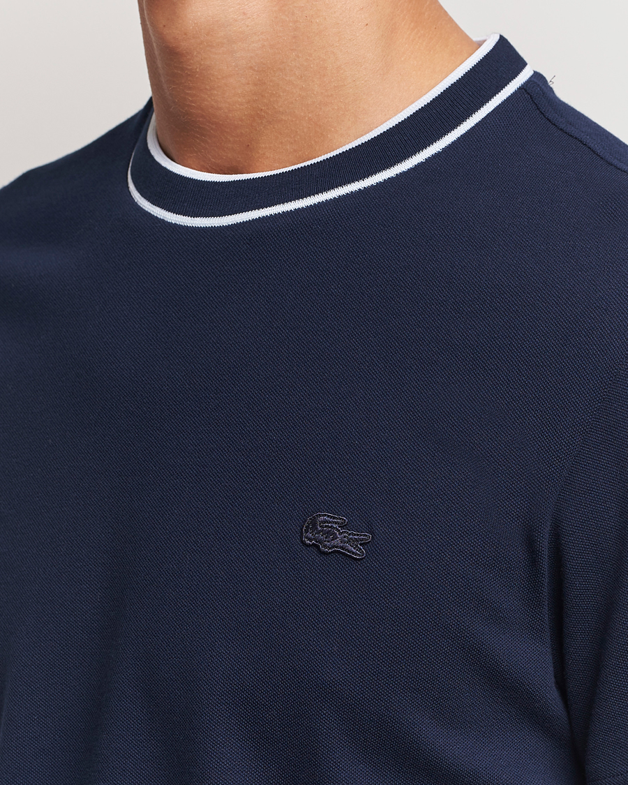 Men | T-Shirts | Lacoste | Contrast Rib Piqué T-Shirt Navy Blue