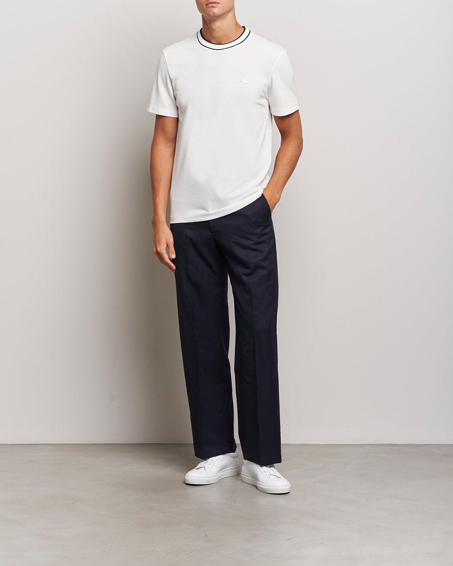 Men | T-Shirts | Lacoste | Contrast Rib Piqué T-Shirt Flour