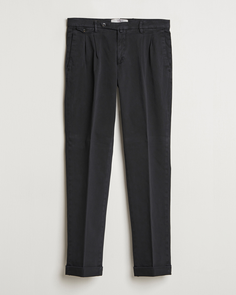 Men | Trousers | Briglia 1949 | Easy Fit Pleated Cotton Stretch Chino Black