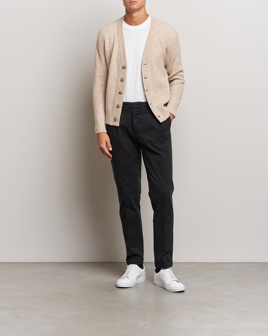 Men | Trousers | Briglia 1949 | Easy Fit Pleated Cotton Stretch Chino Black
