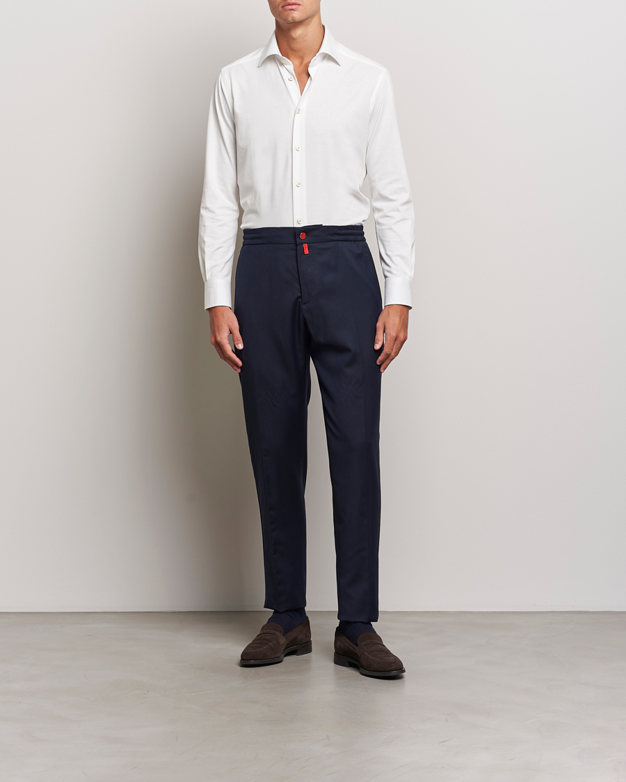 Men | Trousers | Kiton | Wool Stretch Drawstring Trousers Navy