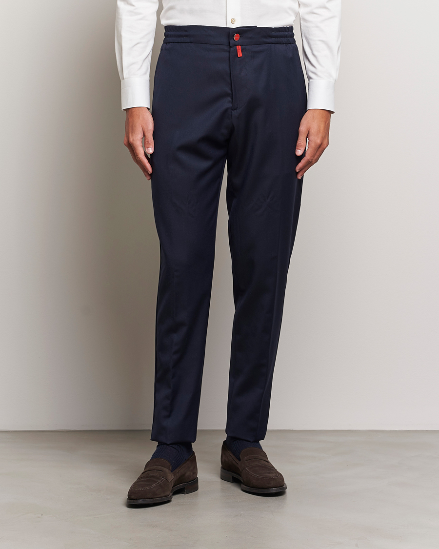 Men | Trousers | Kiton | Wool Stretch Drawstring Trousers Navy