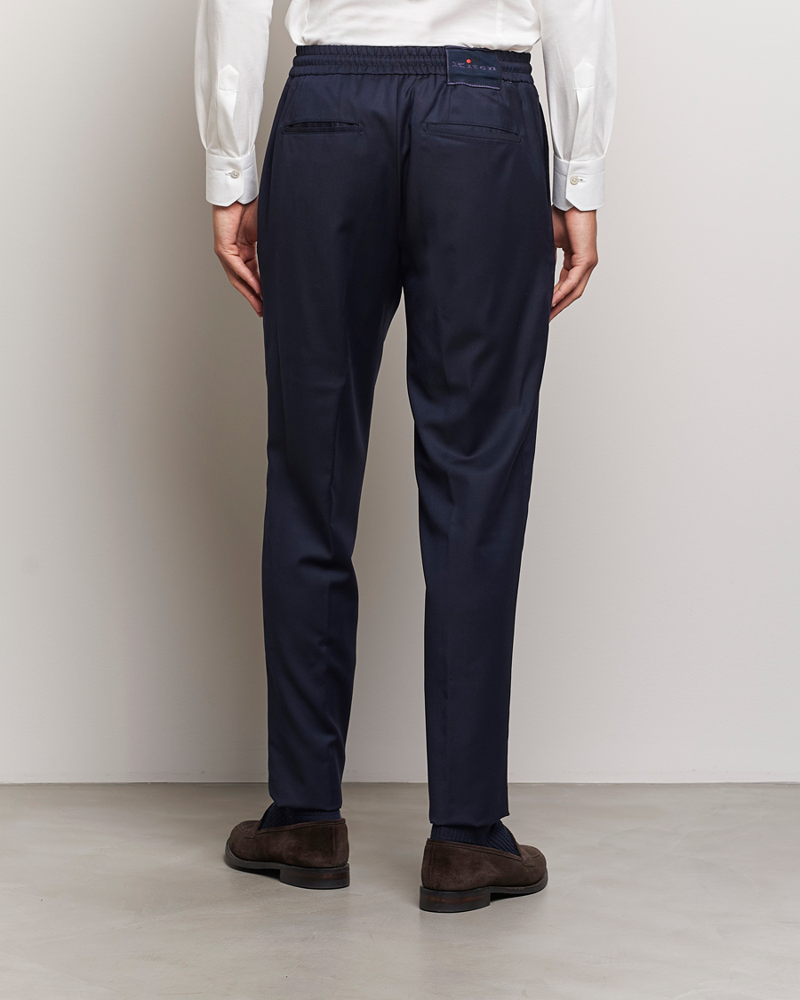 Men | Trousers | Kiton | Wool Stretch Drawstring Trousers Navy