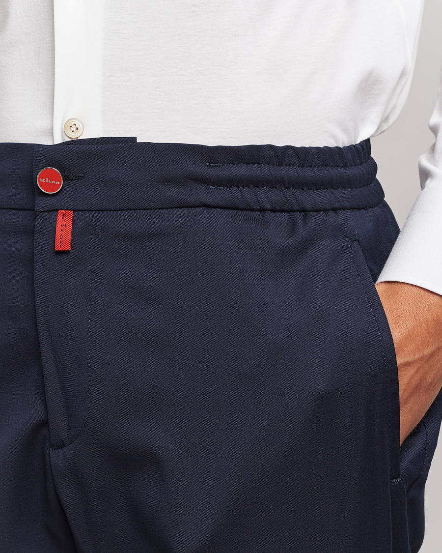 Men | Trousers | Kiton | Wool Stretch Drawstring Trousers Navy
