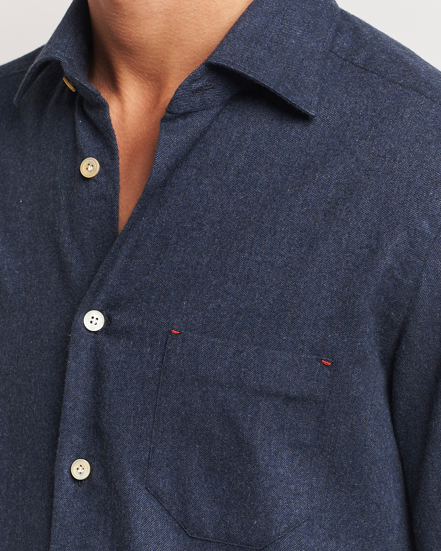 Men | Shirts | Kiton | Soft Flannel Sport Shirt Navy