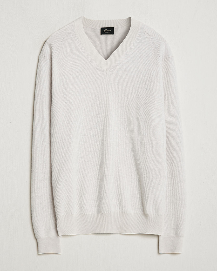 Men | Sweaters & Knitwear | Brioni | Rib Cashmere V-Neck Sweater Light Grey