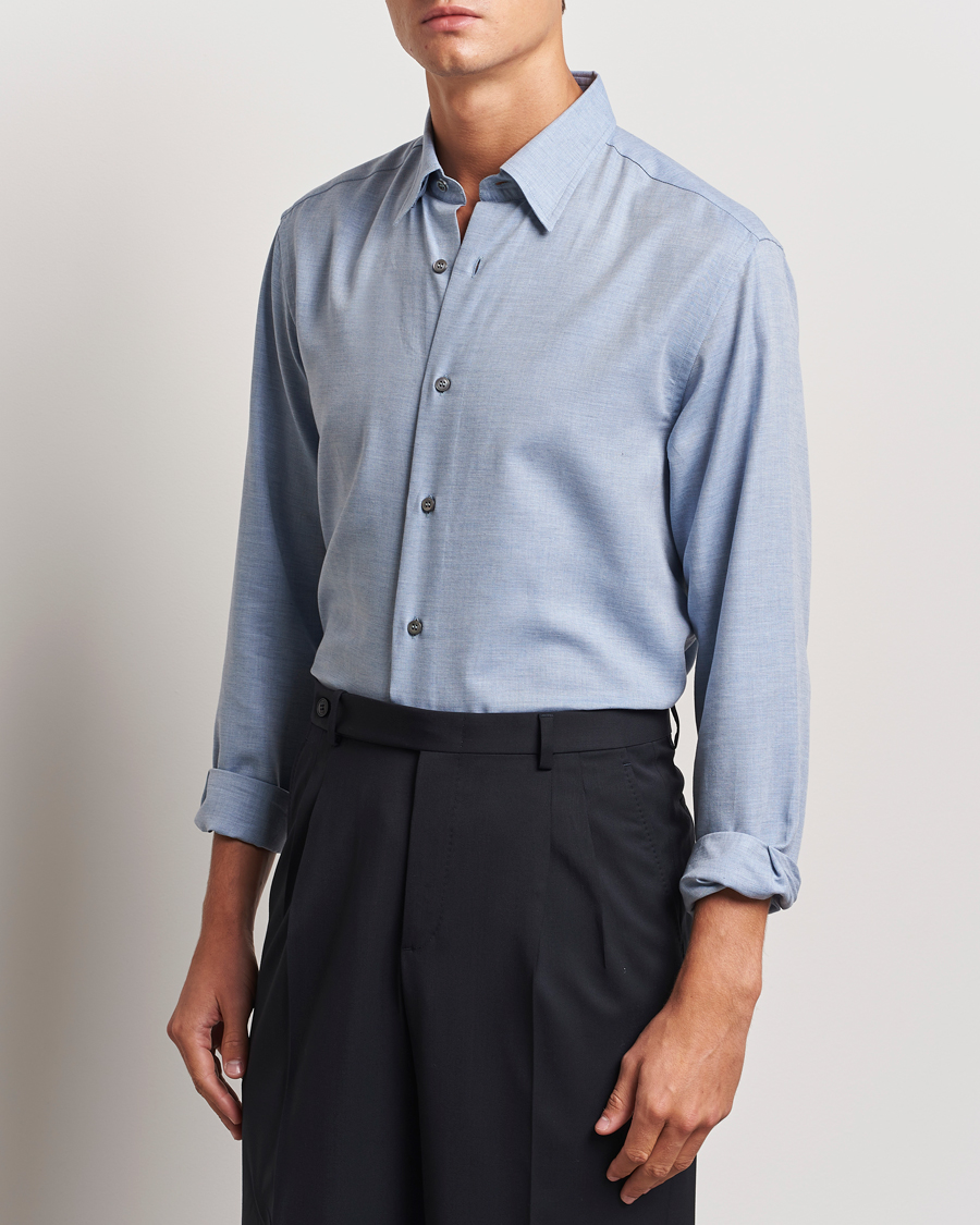 Men | Shirts | Brioni | Cotton/Cashmere Flannel Shirt Light Blue