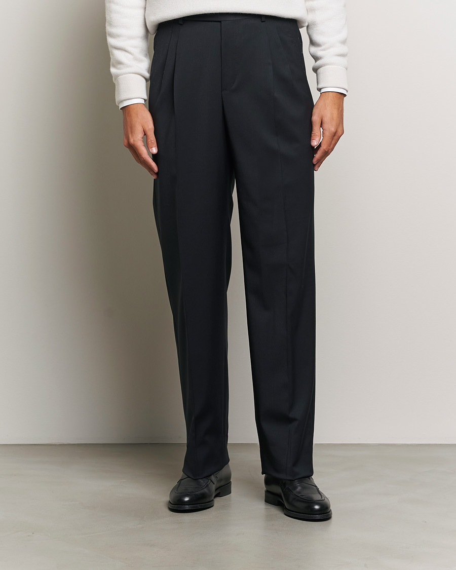 Men | Trousers | Brioni | Pleated Wool Trousers Navy