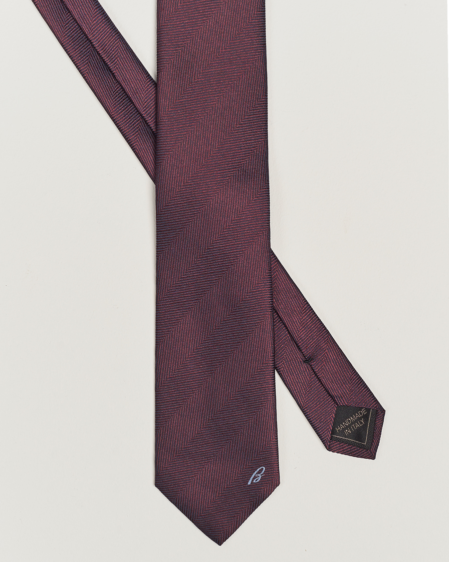 Men | Brioni Herringbone Silk Tie Burgundy | Brioni | Herringbone Silk Tie Burgundy