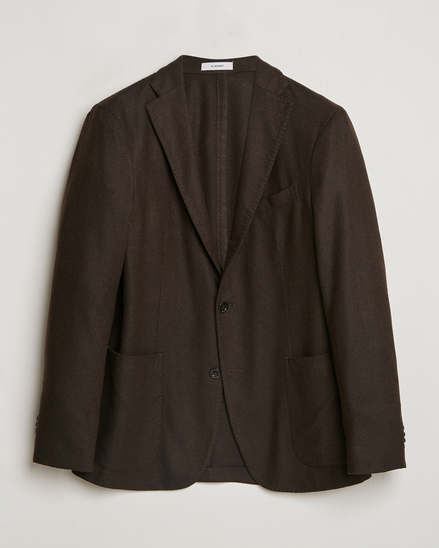 Men | Blazers | Boglioli | K Jacket Wool Herringbone Blazer Dark Brown