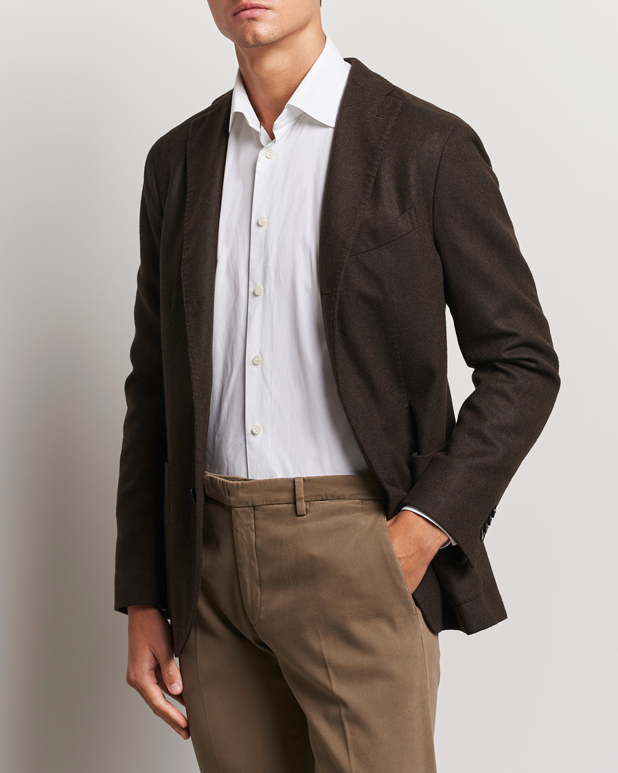 Men | Blazers | Boglioli | K Jacket Wool Herringbone Blazer Dark Brown