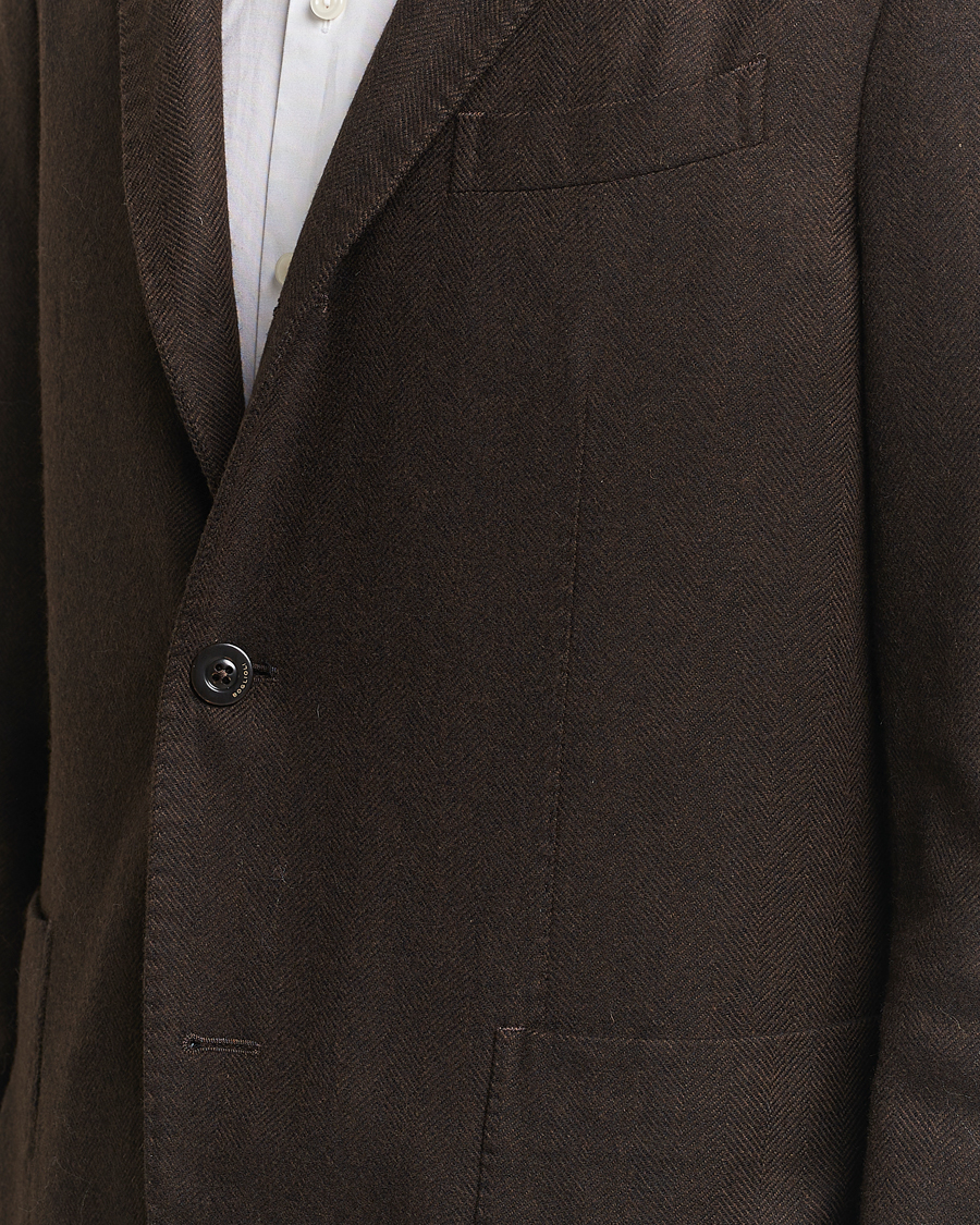 Men | Blazers | Boglioli | K Jacket Wool Herringbone Blazer Dark Brown
