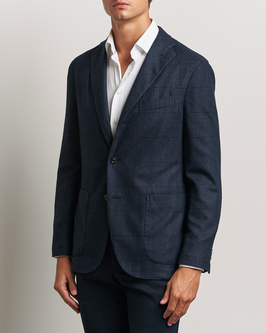 Men | Blazers | Boglioli | K Jacket Overcheck Wool Blazer Navy