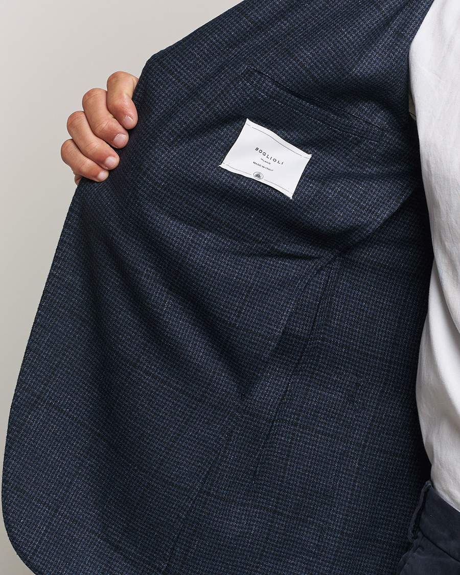 Men | Blazers | Boglioli | K Jacket Overcheck Wool Blazer Navy
