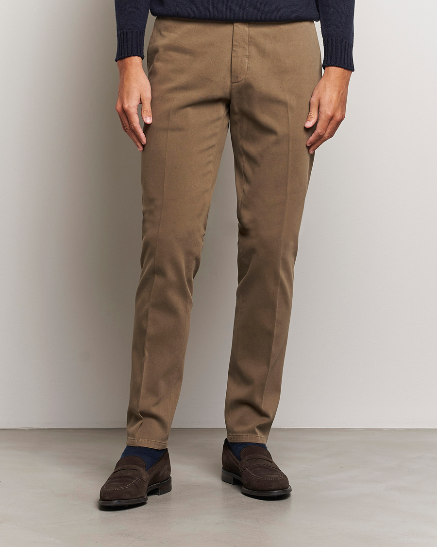 Men | Trousers | Boglioli | Cotton Twill Trousers Brown