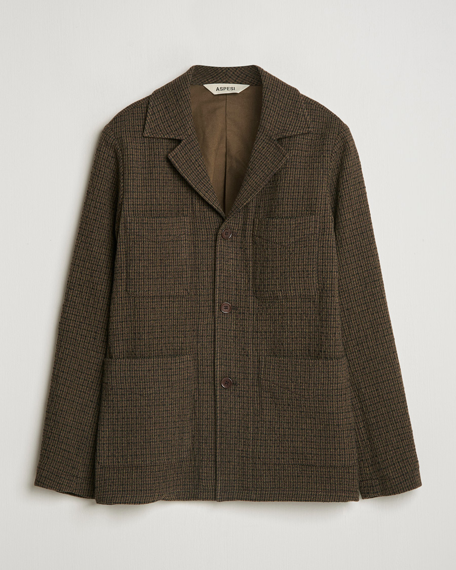 Men | Coats & Jackets | Aspesi | Wool Houndstooth Jacket Dark Brown