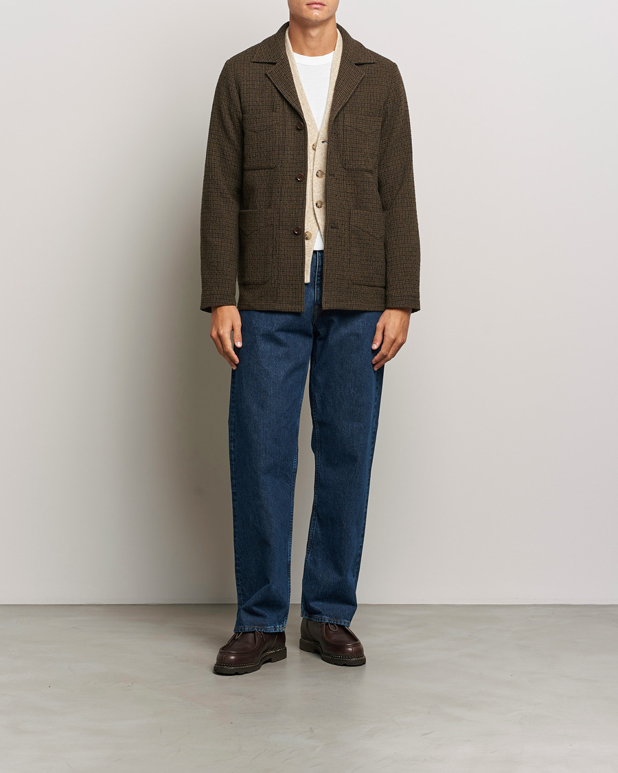 Men | Coats & Jackets | Aspesi | Wool Houndstooth Jacket Dark Brown