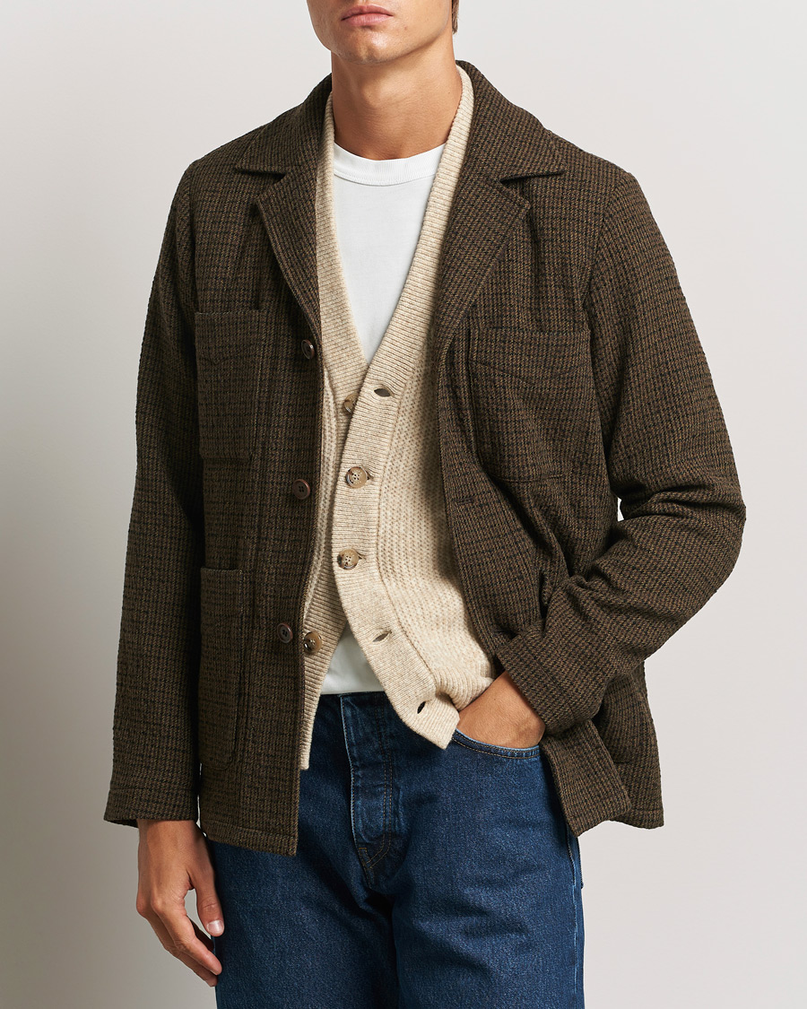 Men | Coats & Jackets | Aspesi | Wool Houndstooth Jacket Dark Brown