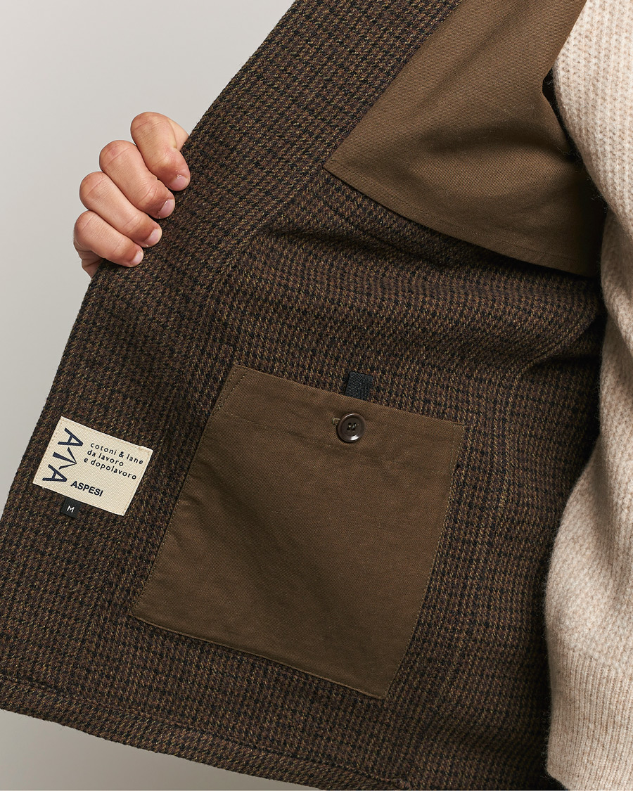 Men | Coats & Jackets | Aspesi | Wool Houndstooth Jacket Dark Brown