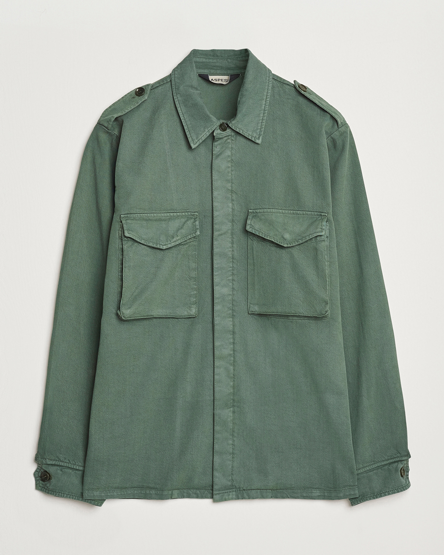 Men | Coats & Jackets | Aspesi | Twill Cotton Shirt Jacket Green