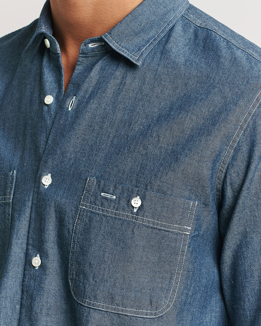 Men | Shirts | Aspesi | Double Pocket Chambray Shirt Dark Wash