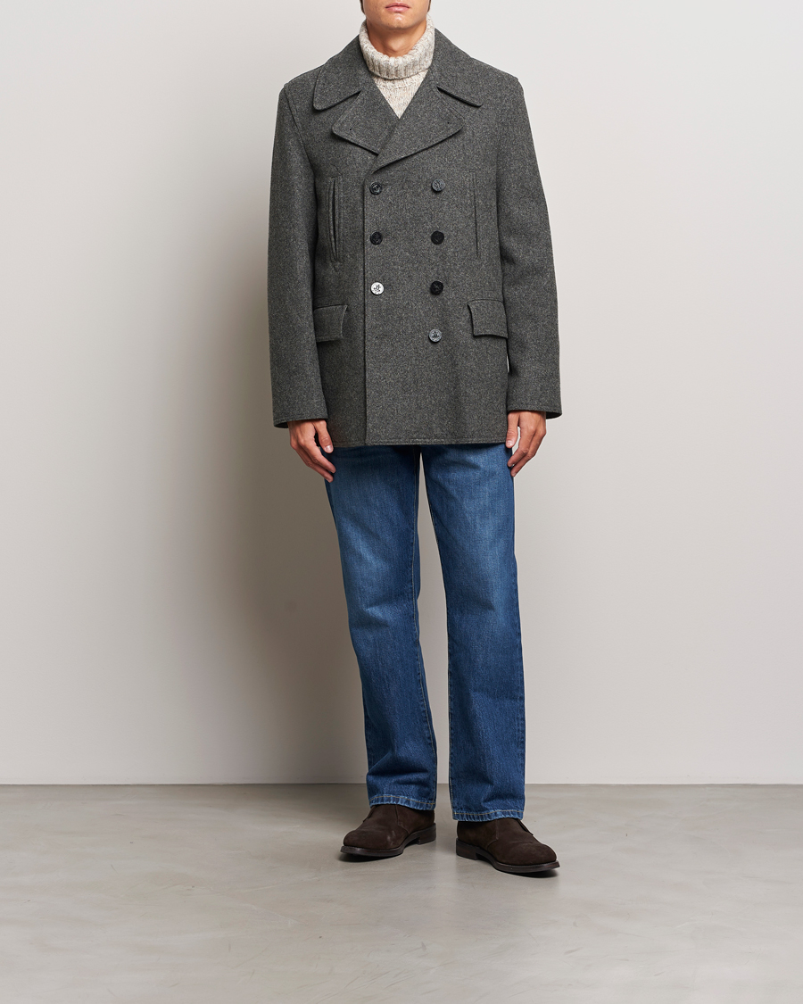Men | Coats & Jackets | Gloverall | Churchill Reefer Peacoat Grey