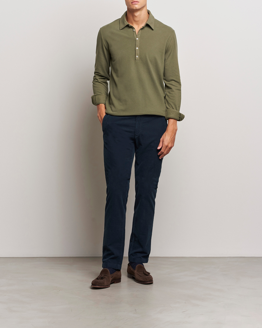 Men | Sweaters & Knitwear | Massimo Alba | Ischia Cotton/Cashmere Long Sleeve Polo Military