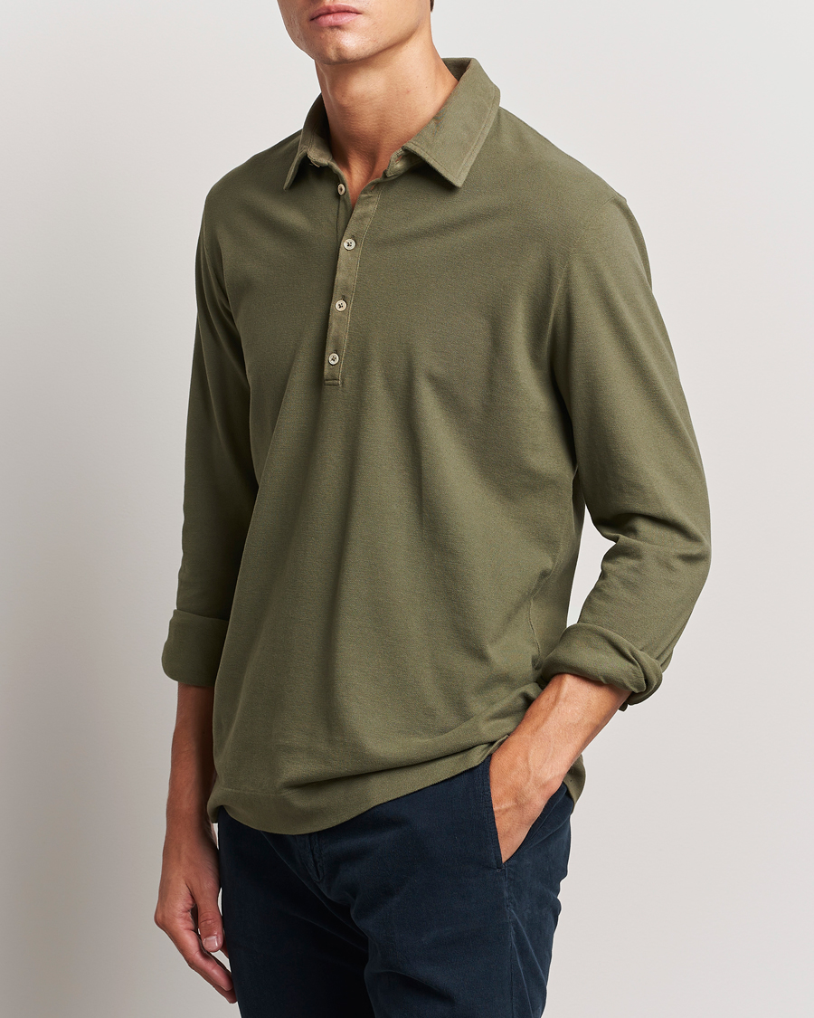 Men | Sweaters & Knitwear | Massimo Alba | Ischia Cotton/Cashmere Long Sleeve Polo Military